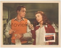 7r0866 APARTMENT FOR PEGGY LC #6 1948 c/u of pretty Jeanne Crain pointing at William Holden!