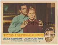 7r0901 BEYOND A REASONABLE DOUBT LC #1 1956 Fritz Lang noir, c/u of Dana Andrews & Joan Fontaine!