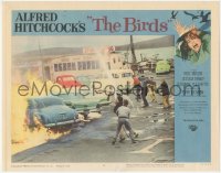 7r0910 BIRDS LC #8 1963 Alfred Hitchcock classic, cars on fire caused by bird attack, people panic!