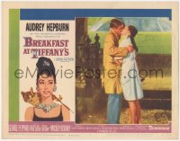7r0603 BREAKFAST AT TIFFANY'S LC #2 1961 c/u of Audrey Hepburn & George Peppard kissing in the rain!