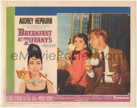 7r0607 BREAKFAST AT TIFFANY'S LC #7 1961 Audrey Hepburn & George Peppard drinking coffee & smoking!
