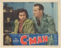 7r0950 C-MAN LC #3 1949 great close up of Dean Jagger as customs agent with scared brunette!