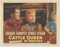 7r0970 CATTLE QUEEN OF MONTANA LC #5 1954 great c/u of cowgirl Barbara Stanwyck & Ronald Reagan!