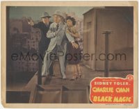 7r0975 CHARLIE CHAN IN BLACK MAGIC LC 1944 Sidney Toler, Frances Chan & guy with gun on roof!