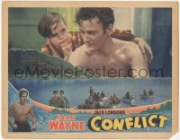 7r0993 CONFLICT LC 1936 split image of barechested boxer John Wayne & guys rowing boats, Jack London