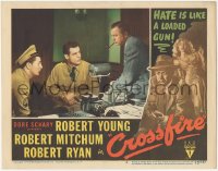 7r1000 CROSSFIRE LC #3 1947 Robert Mitchum, Robert Ryan & Robert Young all in the same room!