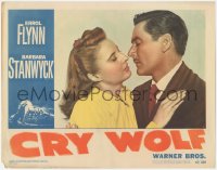 7r1002 CRY WOLF LC #6 1947 close up of Errol Flynn about to kiss pretty Barbara Stanwyck!