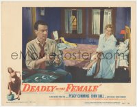 7r1013 DEADLY IS THE FEMALE LC #2 1949 sexy Peggy Cummins on bed watching John Dall load his gun!