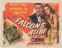 7r0680 FALCON'S ALIBI TC 1946 art of detective Tom Conway in tuxedo with pretty Rita Corday!