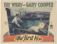 7r1079 FIRST KISS LC 1928 Gary Cooper steers sailboat backwards looking at sexy Fay Wray, rare!
