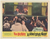7r0613 HARD DAY'S NIGHT LC #4 1964 crowd of fans mob all four Beatles eating inside of train!