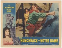 7r1167 HUNCHBACK OF NOTRE DAME LC #5 1957 Gina Lollobrigida watching Anthony Quinn ring the bells!