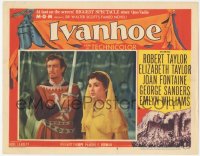 7r1187 IVANHOE LC #8 1952 close up of pretty Elizabeth Taylor by Robert Taylor with sword!