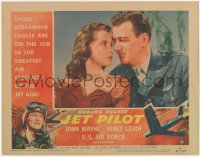 7r1189 JET PILOT LC #1 1957 best romantic close up of John Wayne & sexy Janet Leigh, Howard Hughes