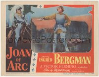 7r1192 JOAN OF ARC LC #2 1948 close up of worried Ingrid Bergman in armor with sword drawn!