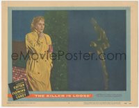 7r1203 KILLER IS LOOSE LC #5 1956 scared Rhonda Fleming is about to get jumped in the shadows!