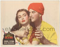 7r1207 KIM LC #7 1950 super c/u of Errol Flynn & sexy Laurette Luez, from Rudyard Kipling story!