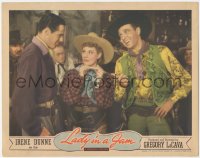 7r1225 LADY IN A JAM LC 1942 close up of pretty Irene Dunne between Patric Knowles & Ralph Bellamy!