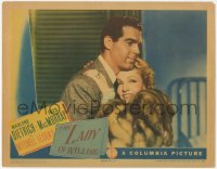 7r1226 LADY IS WILLING LC 1942 close up of Fred MacMurray & Marlene Dietrich in fur embracing!