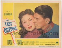 7r1230 LAST OUTPOST LC #2 1951 best romantic close up of uniformed Ronald Reagan & Rhonda Fleming!