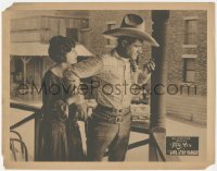 7r1245 LONE STAR RANGER LC 1923 c/u of scared Billie Dove standing behind cowboy hero Tom Mix!