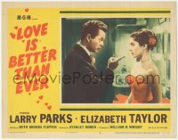 7r1253 LOVE IS BETTER THAN EVER LC #8 1952 c/u of Larry Parks accusing beautiful Elizabeth Taylor!