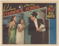 7r1257 MAD MISS MANTON LC 1938 Barbara Stanwyck & Frances Mercier stare at Henry Fonda in top hat!