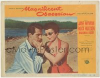 7r1260 MAGNIFICENT OBSESSION LC #2 1954 close up of Rock Hudson on beach with blind Jane Wyman!