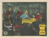 7r1262 MAN FROM UTAH LC R1930s bad guys bust in on John Wayne & Yakima Canutt drinking at table!
