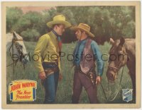 7r1302 NEW FRONTIER LC 1935 c/u of big cowboy John Wayne confronting man in field by horses, rare!