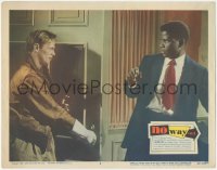 7r1316 NO WAY OUT LC #3 1950 close up of Richard Widmark with gun threatening Sidney Poitier!