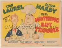 7r0753 NOTHING BUT TROUBLE TC 1945 great Al Hirscfeld art of Stan Laurel & chef Oliver Hardy!