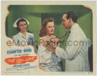7r1336 OTHER LOVE LC #3 1947 doctor David Niven with stethoscope examining Barbara Stanwyck!