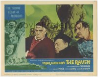 7r1373 RAVEN LC #8 1963 best close up of Boris Karloff, Vincent Price & Peter Lorre, Edgar Allan Poe