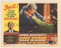 7r1378 REAR WINDOW LC #2 R1962 Alfred Hitchcock, Raymond Burr pushes Jimmy Stewart out of window!
