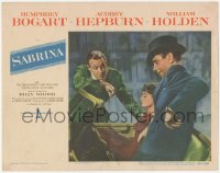 7r1404 SABRINA LC #5 1954 Audrey Hepburn between William Holden & Humphrey Bogart in convertible!