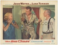 7r1418 SEA CHASE LC #2 1955 sexy Lana Turner & John Qualen with John Wayne holding a gun!