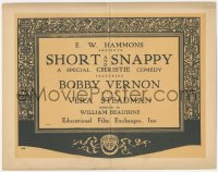 7r0783 SHORT & SNAPPY TC 1921 Bobby Vernon & Vera Steadman, a true title card, ultra rare!