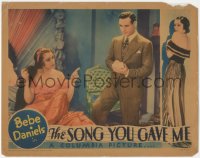 7r1456 SONG YOU GAVE ME LAMINATED LC 1934 Victor Varconi takes notes from sexy Bebe Daniels, rare!