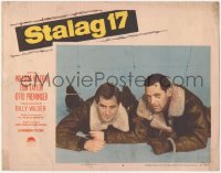 7r1465 STALAG 17 LC #3 1953 William Holden & Don Taylor escaping under the wire at flim's climax!