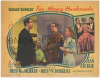 7r1520 TOO MANY HUSBANDS LC 1940 Melvyn Douglas & Jean Arthur by Fred MacMurray holding clothes!