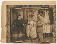 7r1526 TRAVELING SALESMAN LC 1921 Roscoe Fatty Arbuckle admires Betty Ross Clarke in fur wrap, rare!