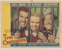 7r1532 TRUE CONFESSION LC 1937 Carole Lombard, Fred MacMurray & John Barrymore posing behind bars!