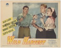7r1569 WILD HARVEST LC #6 1947 Alan Ladd protecting Dorothy Lamour from angry Robert Preston!