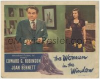 7r1577 WOMAN IN THE WINDOW LC 1944 worried Joan Bennett staring at perplexed Edward G. Robinson!