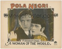 7r1580 WOMAN OF THE WORLD LC 1925 c/u of scared Pola Negri embracing Charles Emmett Mack, rare!