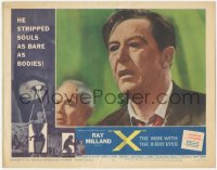 7r1587 X: THE MAN WITH THE X-RAY EYES LC #6 1963 best close up of blind Ray Milland with black eyes!