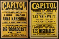 7s0004 LOT OF 2 LOCAL THEATER JUMBO WINDOW CARDS 1935 Anna Karenina, Les Miserables & more!
