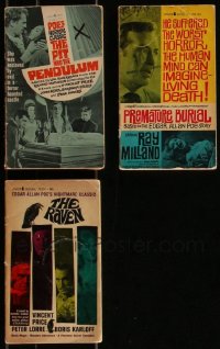 7s0577 LOT OF 3 EDGAR ALLAN POE PAPERBACK BOOKS 1960s The Raven, Pit & Pendulum, Premature Burial!
