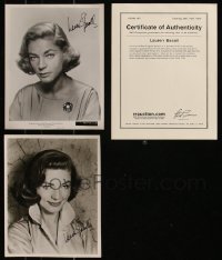 7s0656 LOT OF 2 LAUREN BACALL SIGNED 8X10 STILLS WITH C.O.A. 1950s two beautiful portraits!